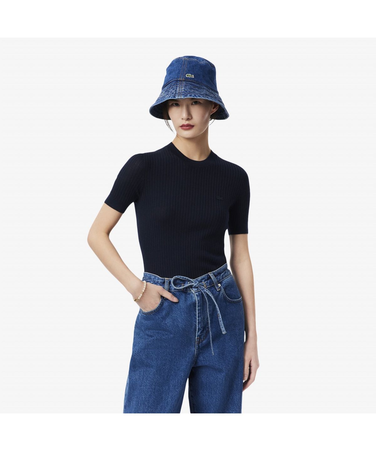 라코스테(LACOSTE) 여성 립조직 메리노울 반팔 스웨터 AF4146-55N 166