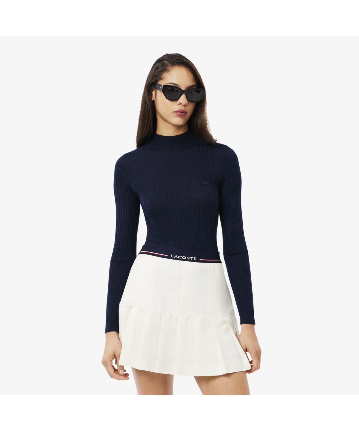 라코스테(LACOSTE) 여성 립조직 메리노울 모크넥 스웨터 AF4189-55N 166
