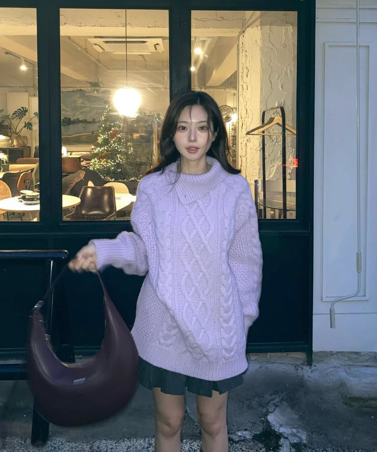 씨타(CITTA) Wool Made Button High-neck Grandma Kint_CTK248(Lavender)
