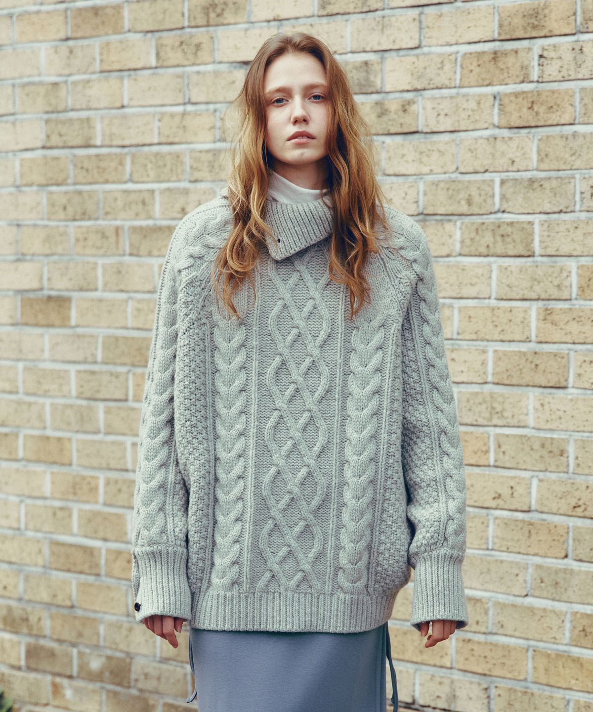 씨타(CITTA) Wool Made Button High-neck Grandma Kint_CTK248(Grey)