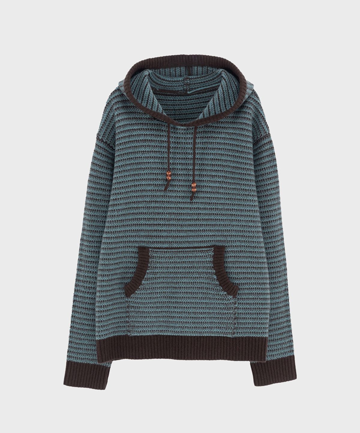 프레프(PREF) BROWN WOOL KNIT STRIPE HOODIE