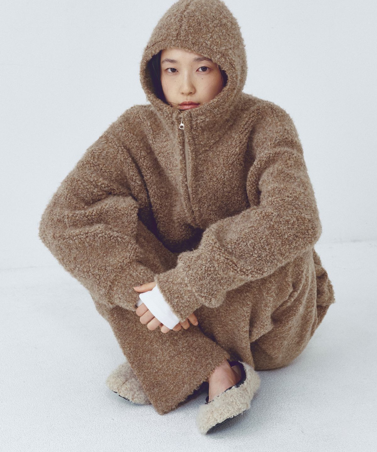 씨타(CITTA) Wool Blended Heavy Brush Knit Hood Zip-up_CTK243(Brown)