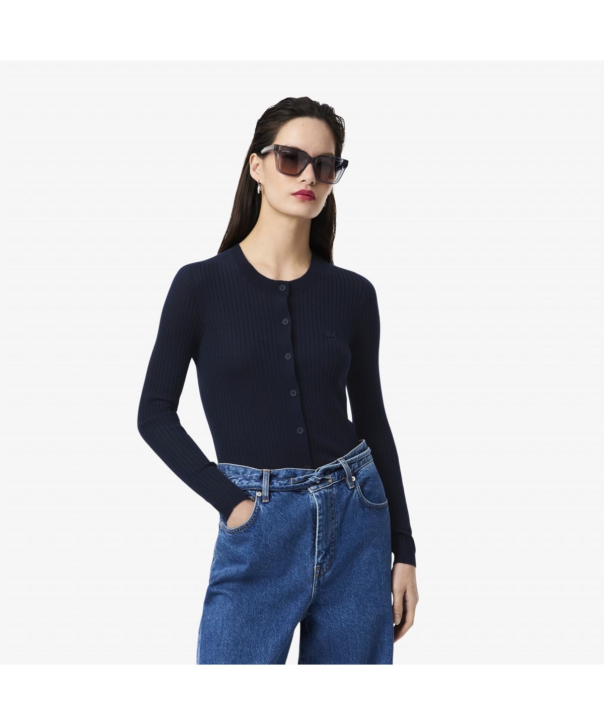 라코스테(LACOSTE) 여성 립조직 메리노울 크루넥 가디건 AF4141-55N 166