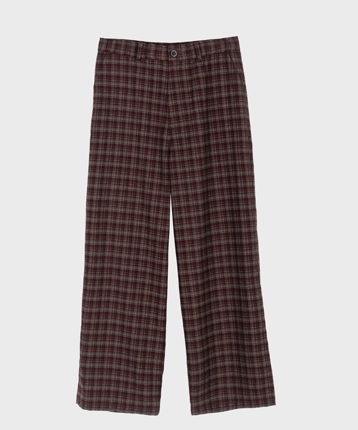 프레프(PREF) BURGUNDY TRATAN CHECK ELASTIC WAIST TROUSER