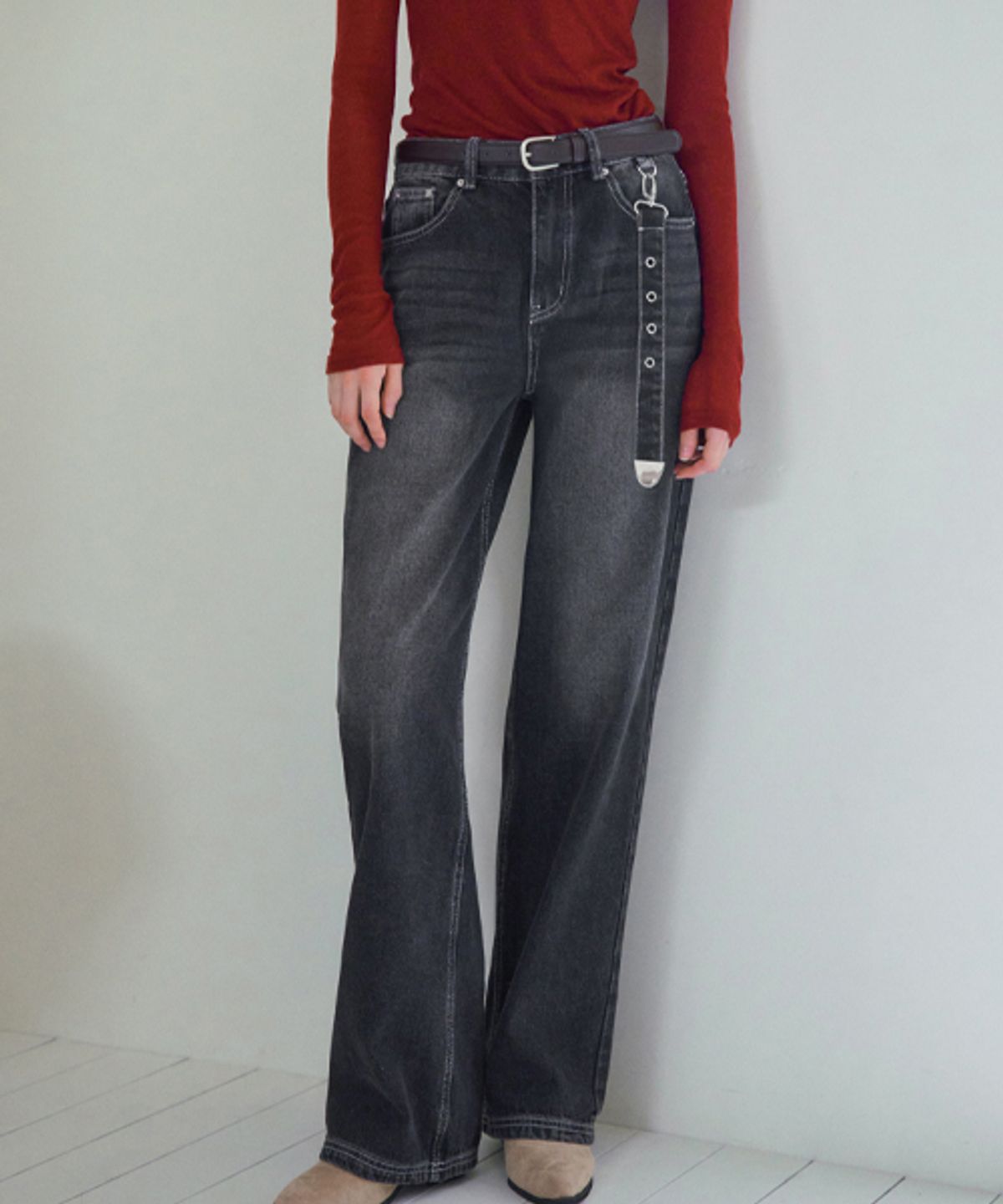 헤인트(HAINT) [기모] NOMERN KEYRING DENIM PANTS_BLACK