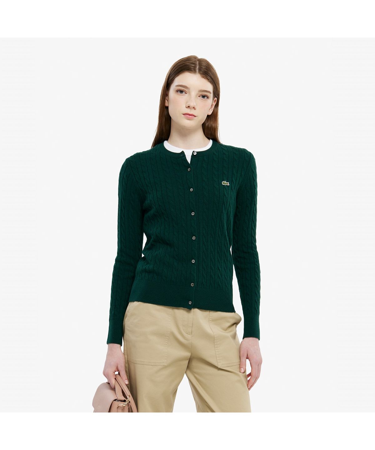 라코스테(LACOSTE) 여성 케이블 크루넥 가디건 AF092E-55N YZP