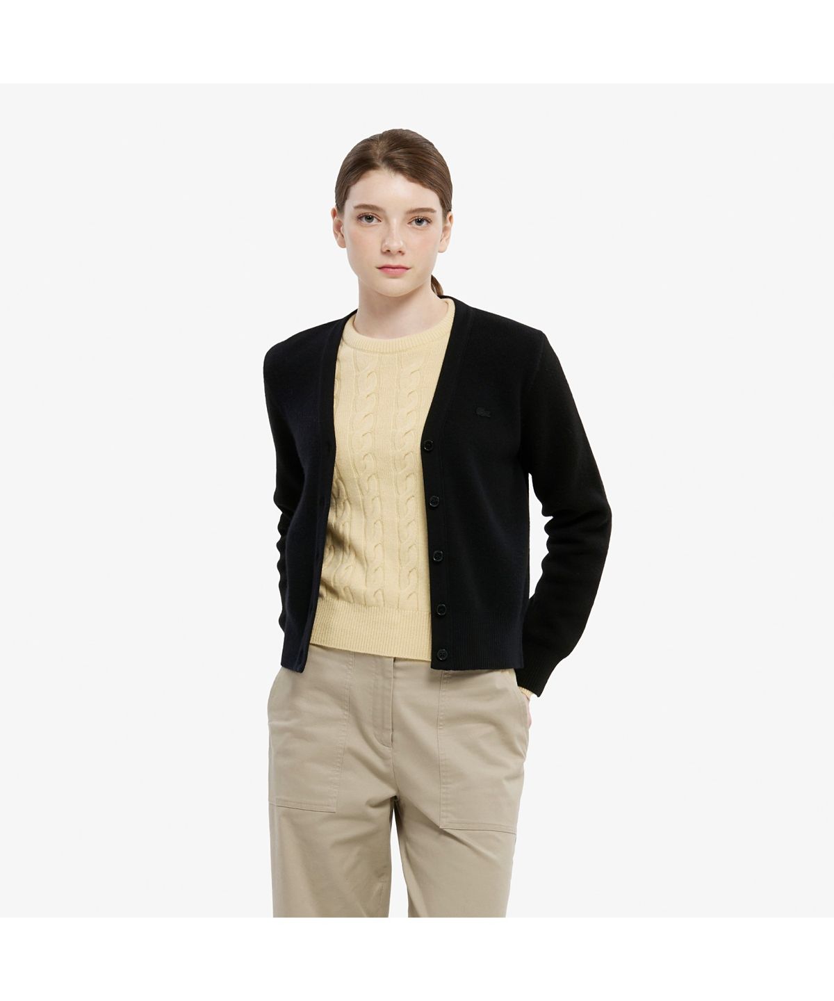 라코스테(LACOSTE) 여성 베이직 브이넥 가디건 AF209E-55N 031