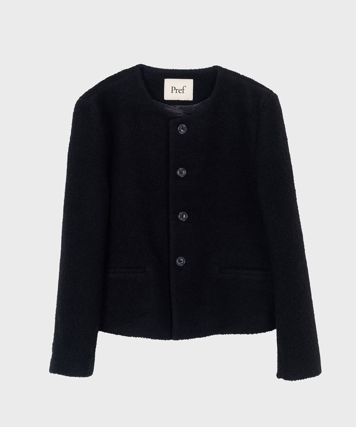 프레프(PREF) BLACK WOOL ALPACA COLLARLESS JACKET