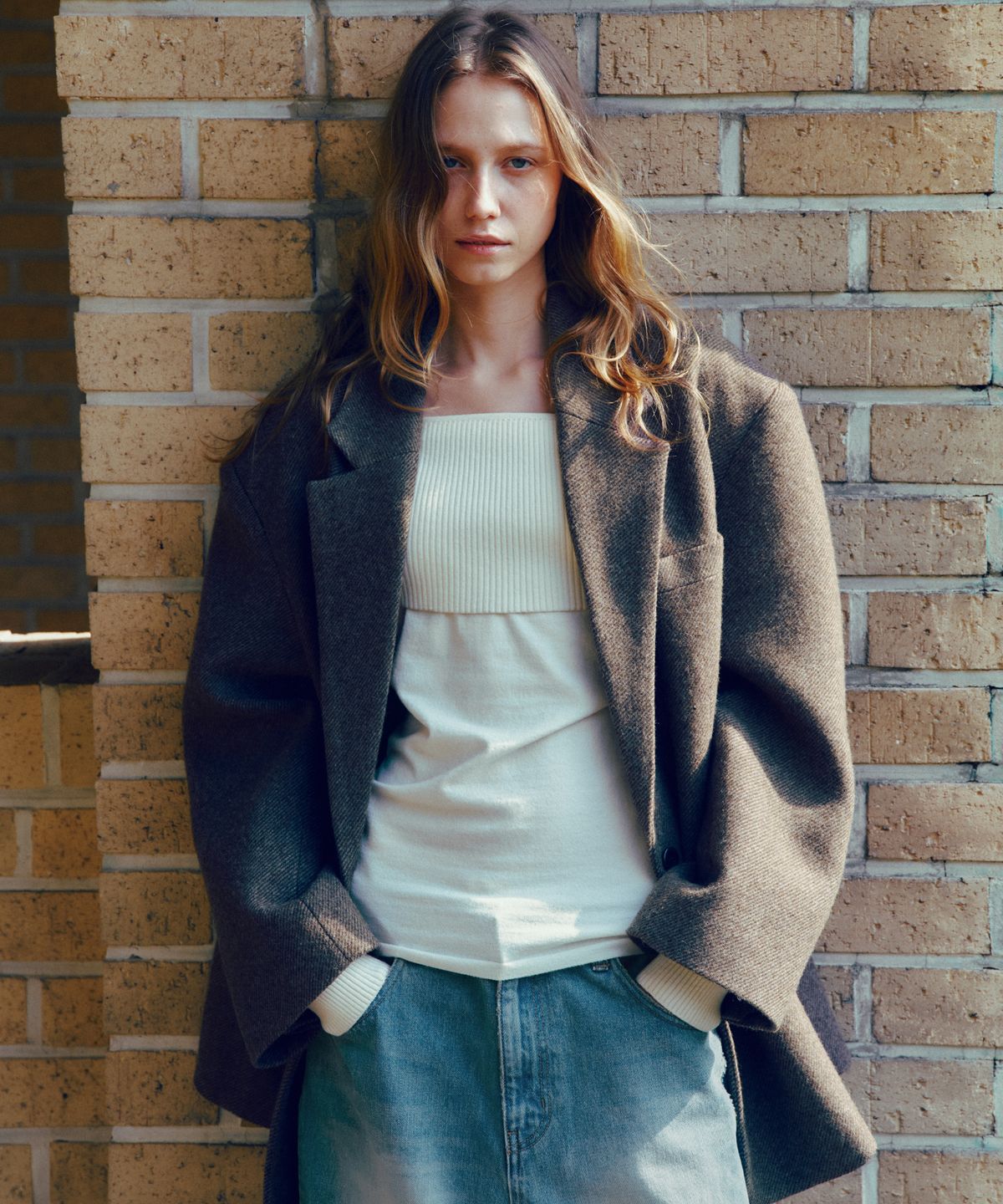 씨타(CITTA) Wool Blended Maxi Over Fit Tailored Blazer Jacket_CTO147(Brown)