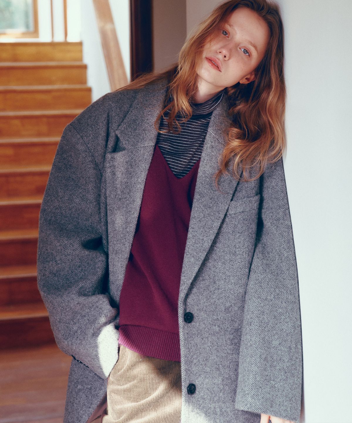 씨타(CITTA) Wool Blended Maxi Over Fit Tailored Blazer Jacket_CTO147(Grey)