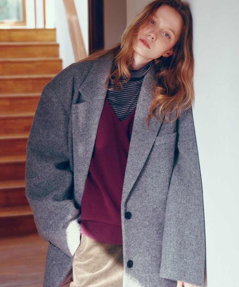 Wool Blended Maxi Over Fit Tailored Blazer Jacket_CTO147(Grey)