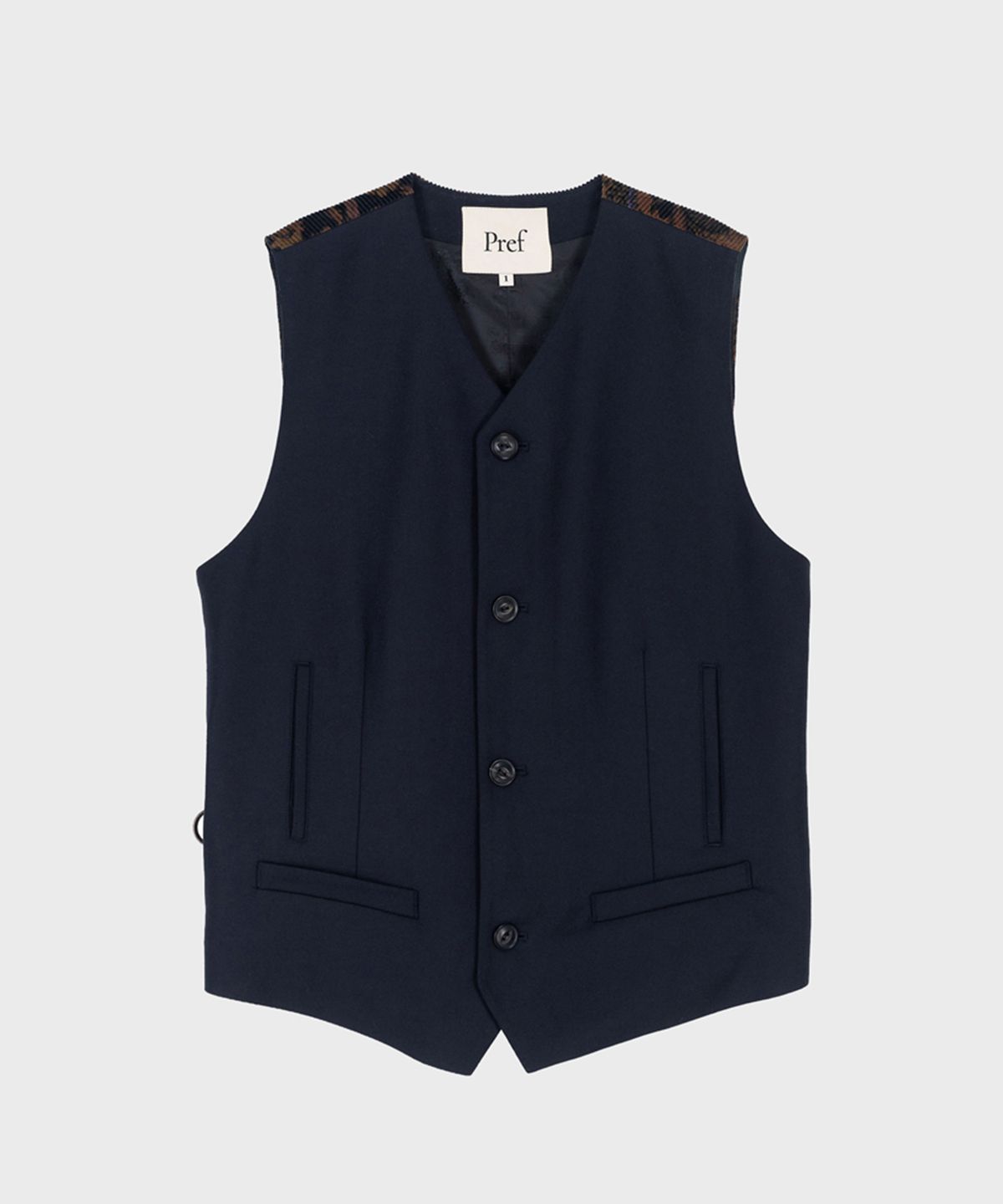 프레프(PREF) DARK NAVY WOOL FLORAL CORDUROY VEST