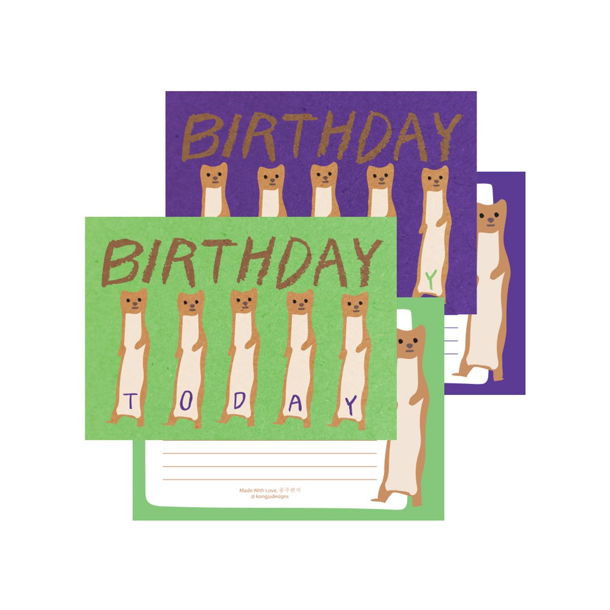 콩주편지(KONGJUDESIGNS) 족제비 생일 편지지 세트