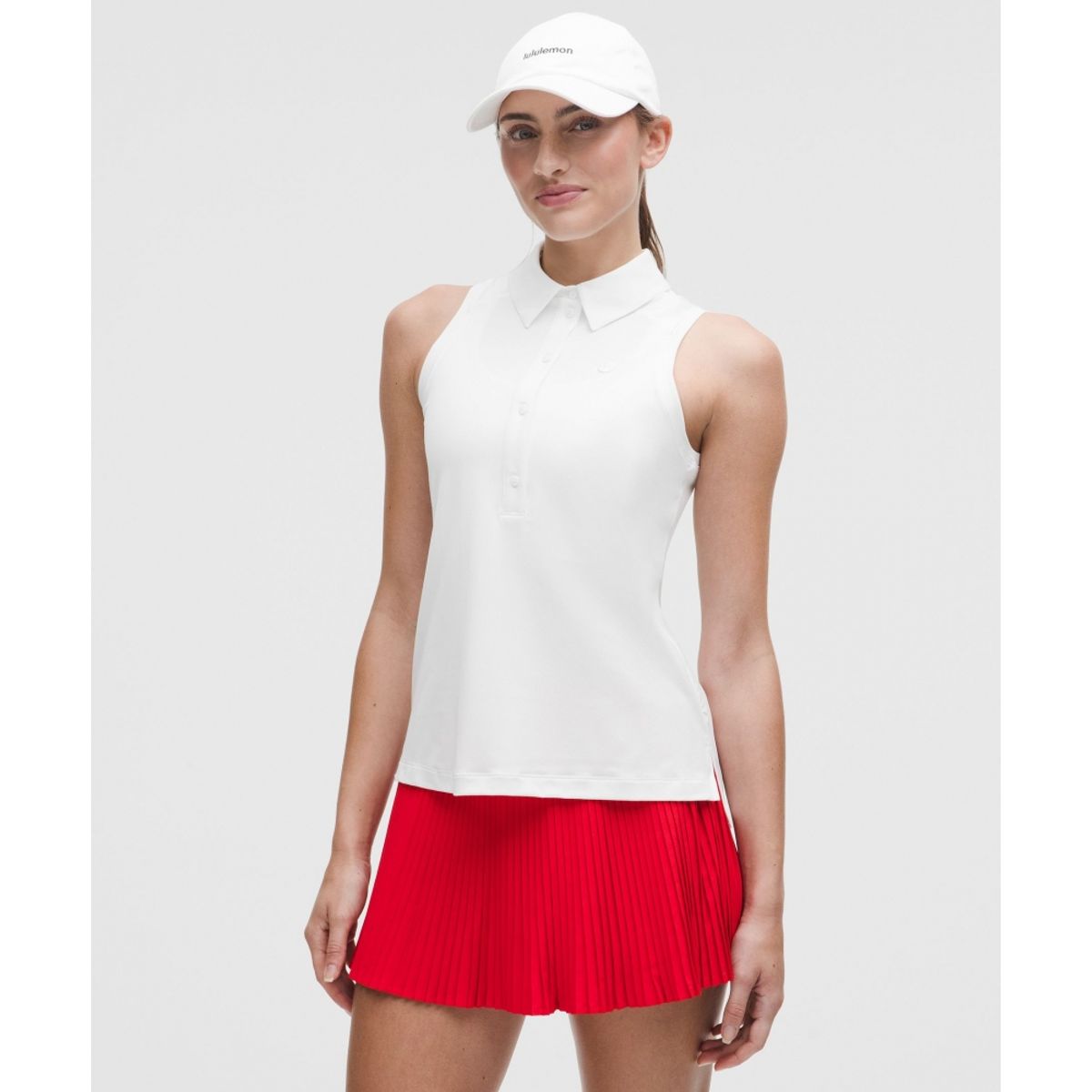 룰루레몬(LULULEMON) 퀵 드라이 슬리브리스 폴로 셔츠 스트레이트 헴 *로고  WHT