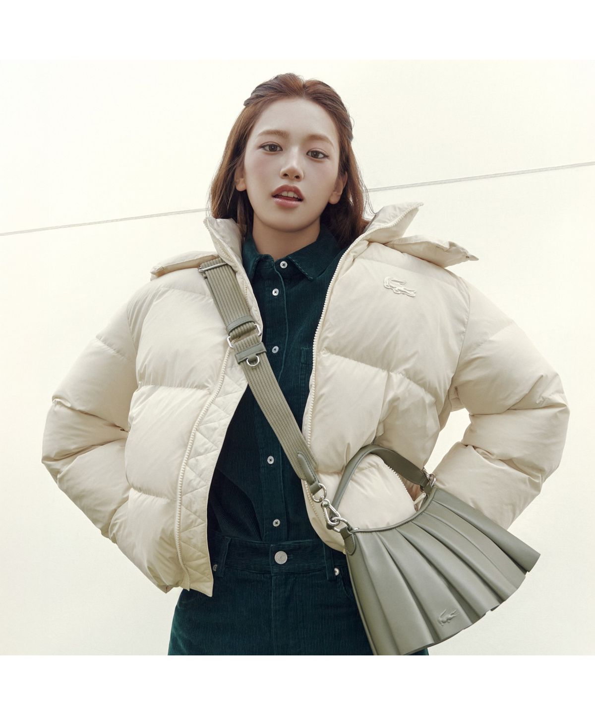 라코스테(LACOSTE) 여성 코듀로이 로고 자수 셔츠 CF5336-55N YZP