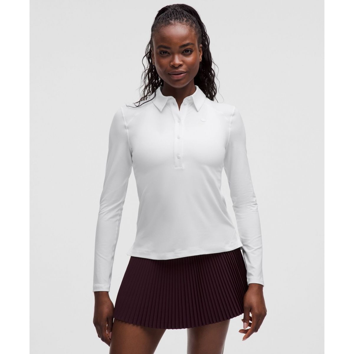 룰루레몬(LULULEMON) 퀵 드라이 롱슬리브 폴로 셔츠 *스트레이트 헴  WHT