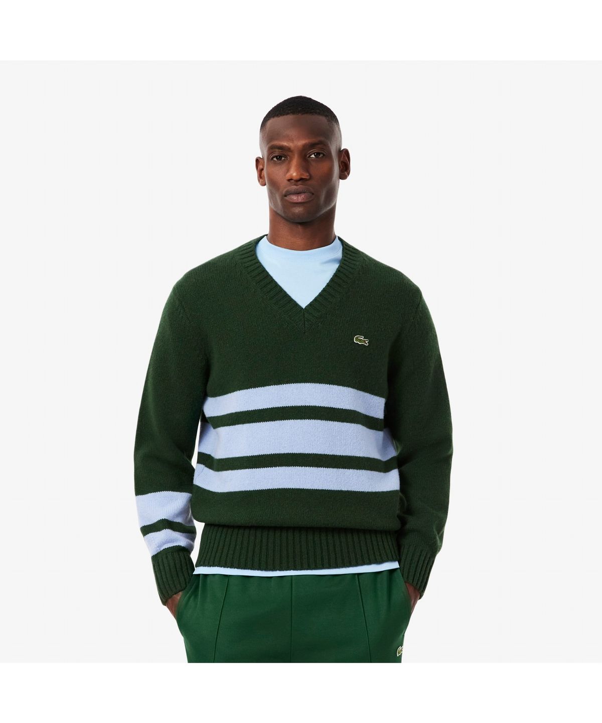 라코스테(LACOSTE) 남성 스트라이프 브이넥 스웨터 AH5180-55N 9IS
