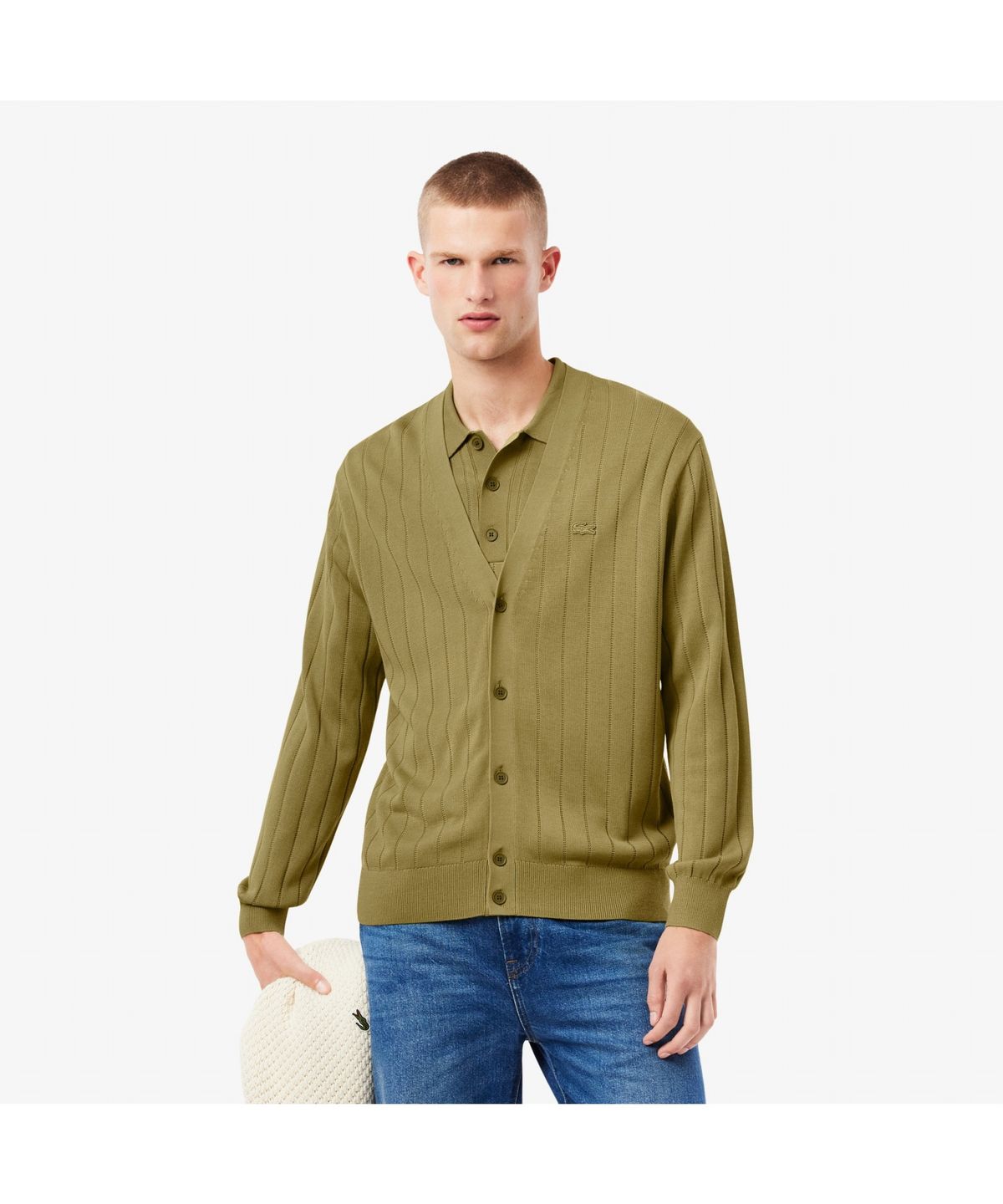 라코스테(LACOSTE) 남성 코튼 립 가디건 AH5338-55N E9F