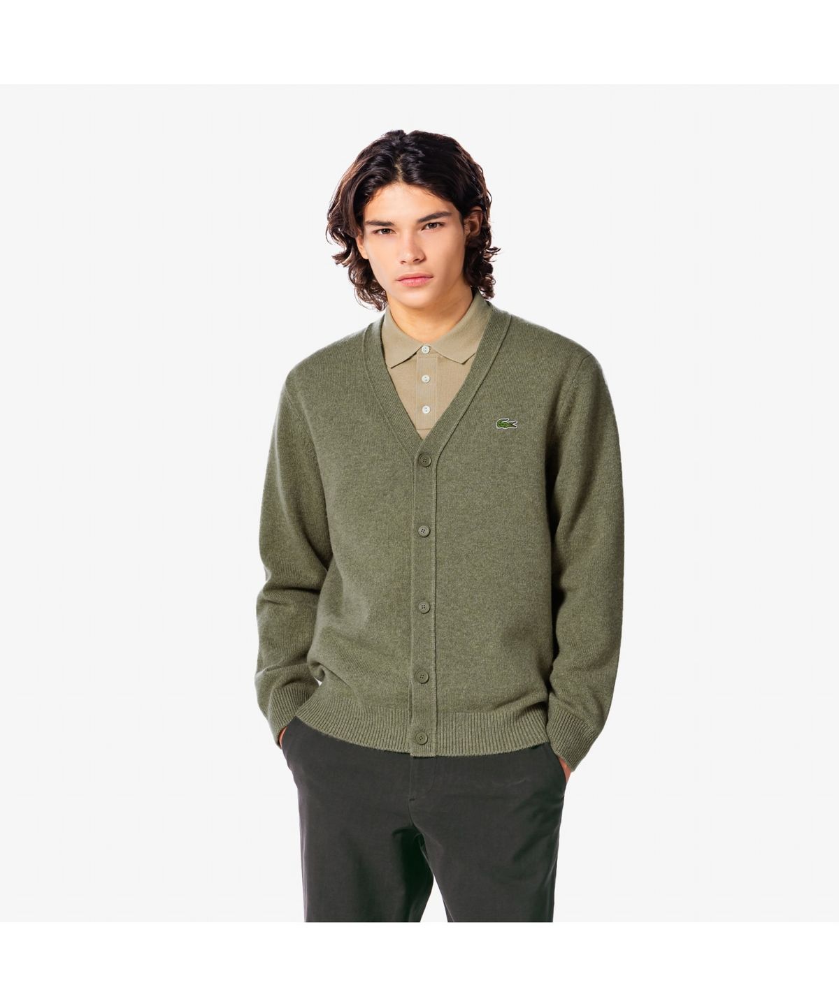 라코스테(LACOSTE) 남성 브이넥 방모 가디건 AH660E-55N E9F