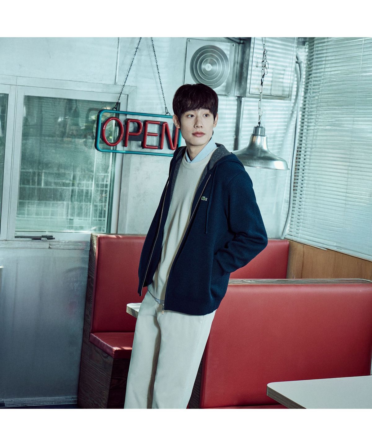 라코스테(LACOSTE) 남성 이중직 후드집업 AH390E-55N 166