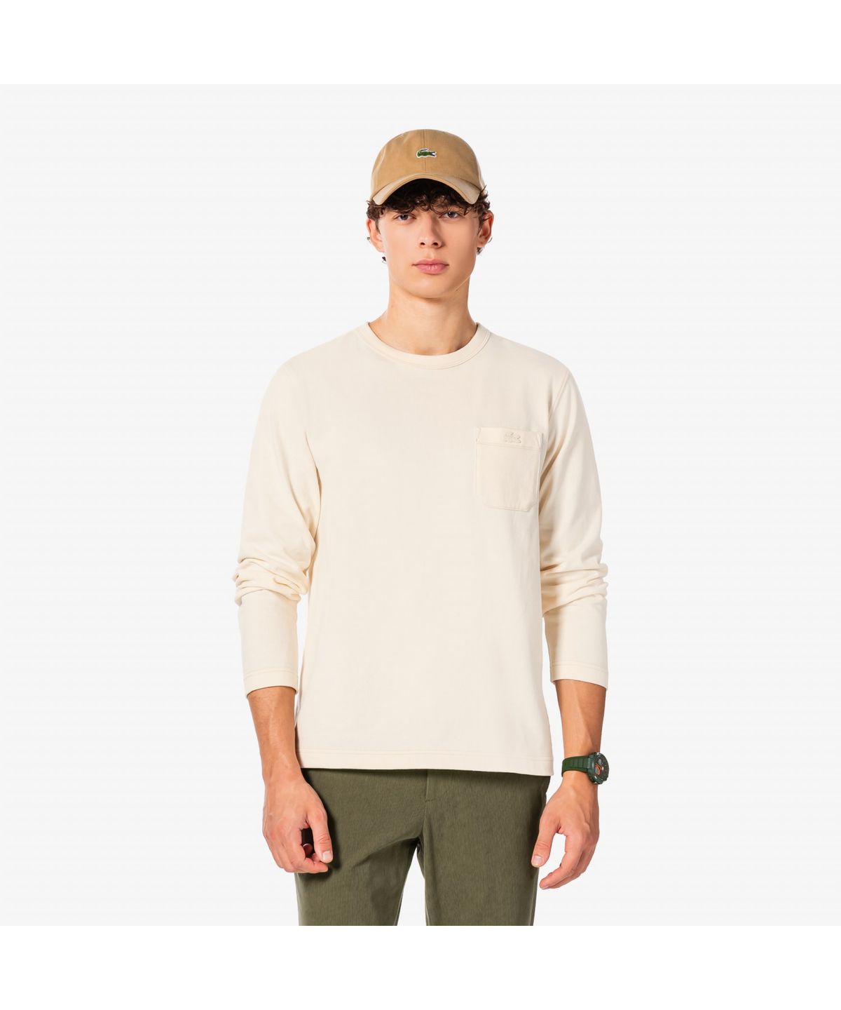 라코스테(LACOSTE) 남성 스티치 크루넥 포켓 긴팔 약기모 티셔츠 TH367E-55N XFJ