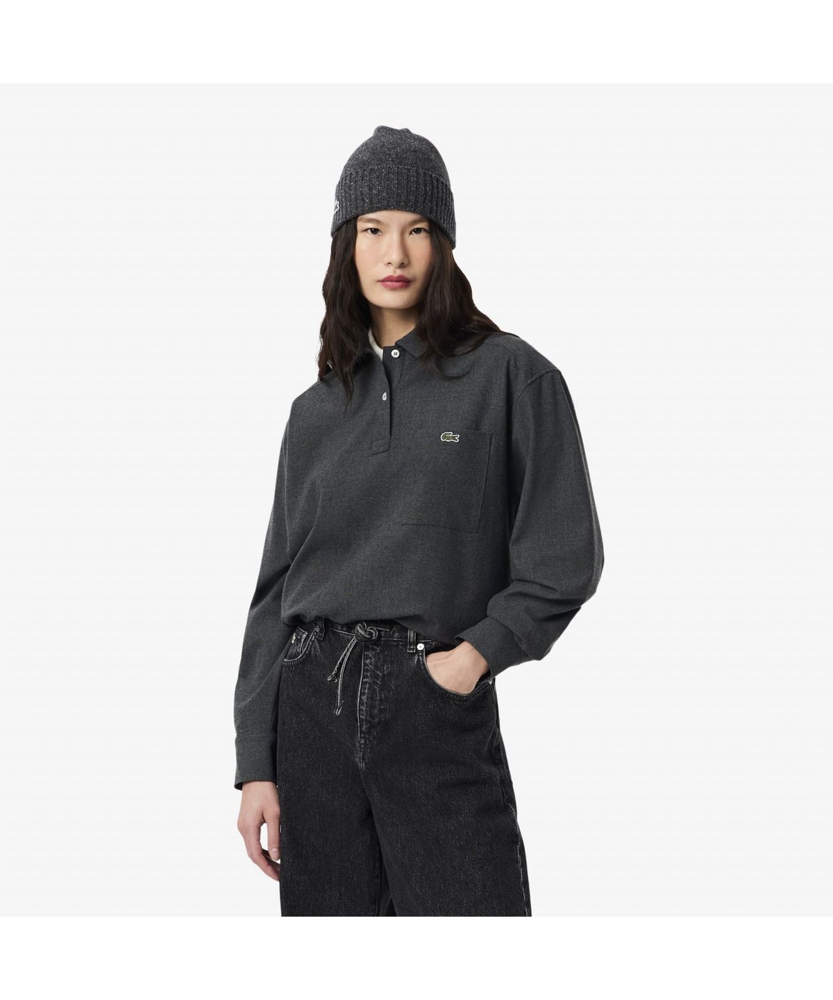 라코스테(LACOSTE) 여성 플란넬 폴로 탑 CF5440-55N 050