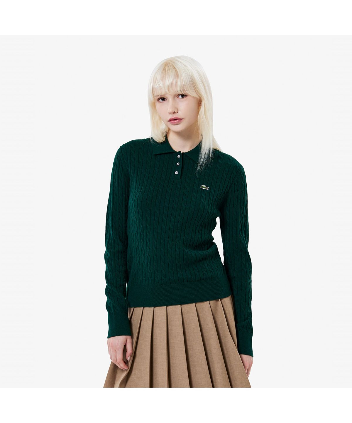 라코스테(LACOSTE) 여성 케이블 긴팔 폴로 스웨터 AF207E-55N YZP