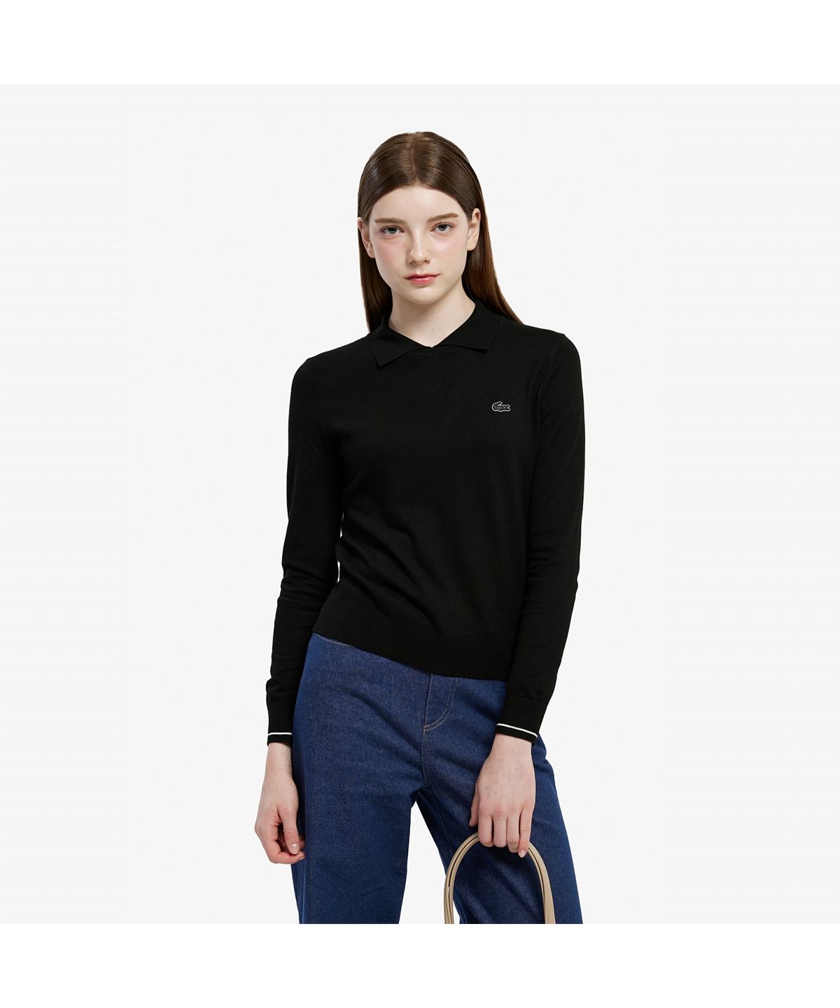 라코스테(LACOSTE) 여성 배색 카라 스웨터 AF814E-55N 031