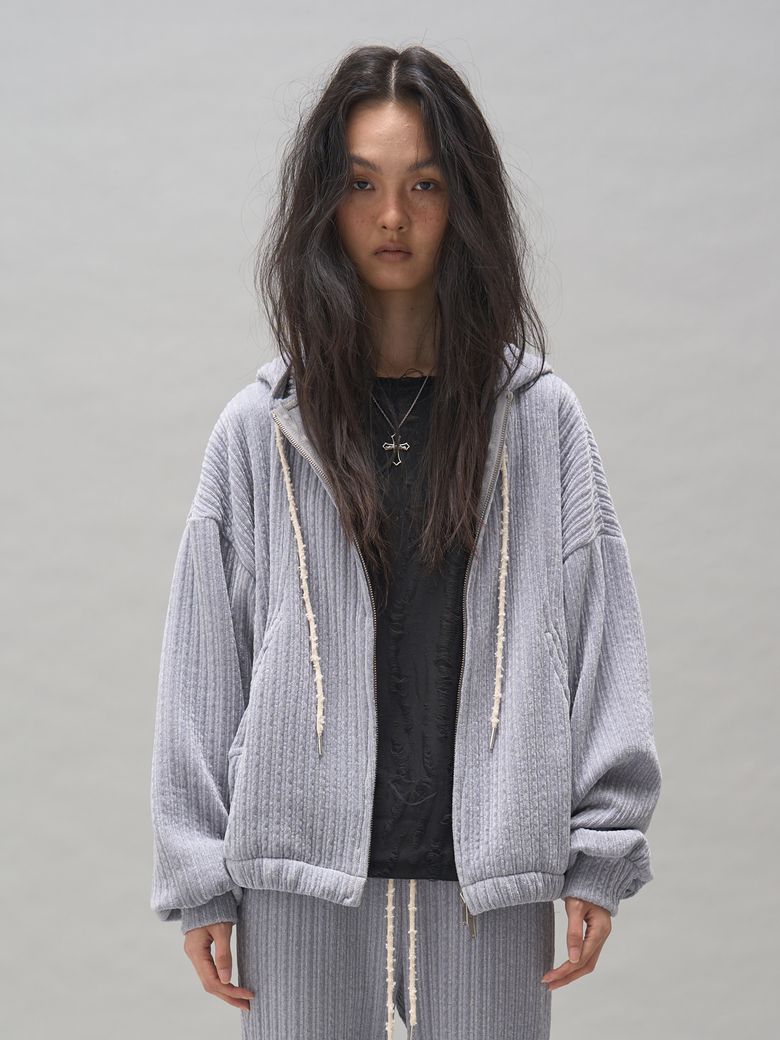 BRYNN CORDUROY HOOD ZIP-UP_GREY