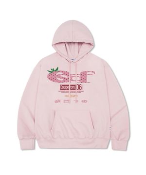 스트로베리 도트 ESCF 로고 콜라주 프린트 후드티 핑크