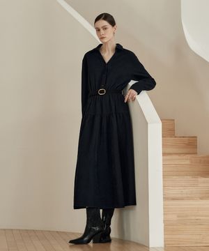 르제로 코듀로이 셔츠 원피스 / 네이비