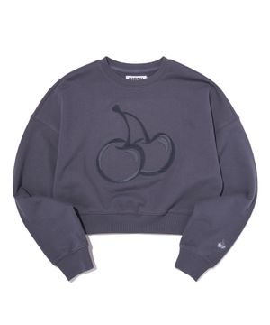 빅체리 잔디자수 크롭 스웻셔츠 [네이비]