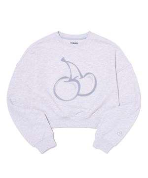 빅체리 잔디자수 크롭 스웻셔츠 [멜란지 그레이]