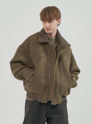 울 블렌드 카라 다운 자켓_그린