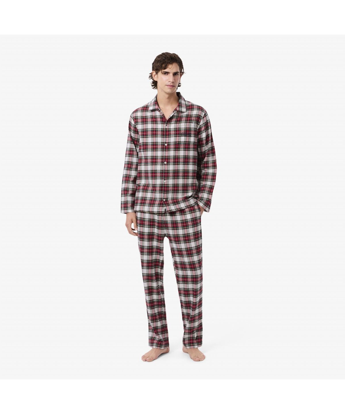 라코스테(LACOSTE) 남성 플란넬 체크 코튼 파자마 세트 4H7981-55N UW6