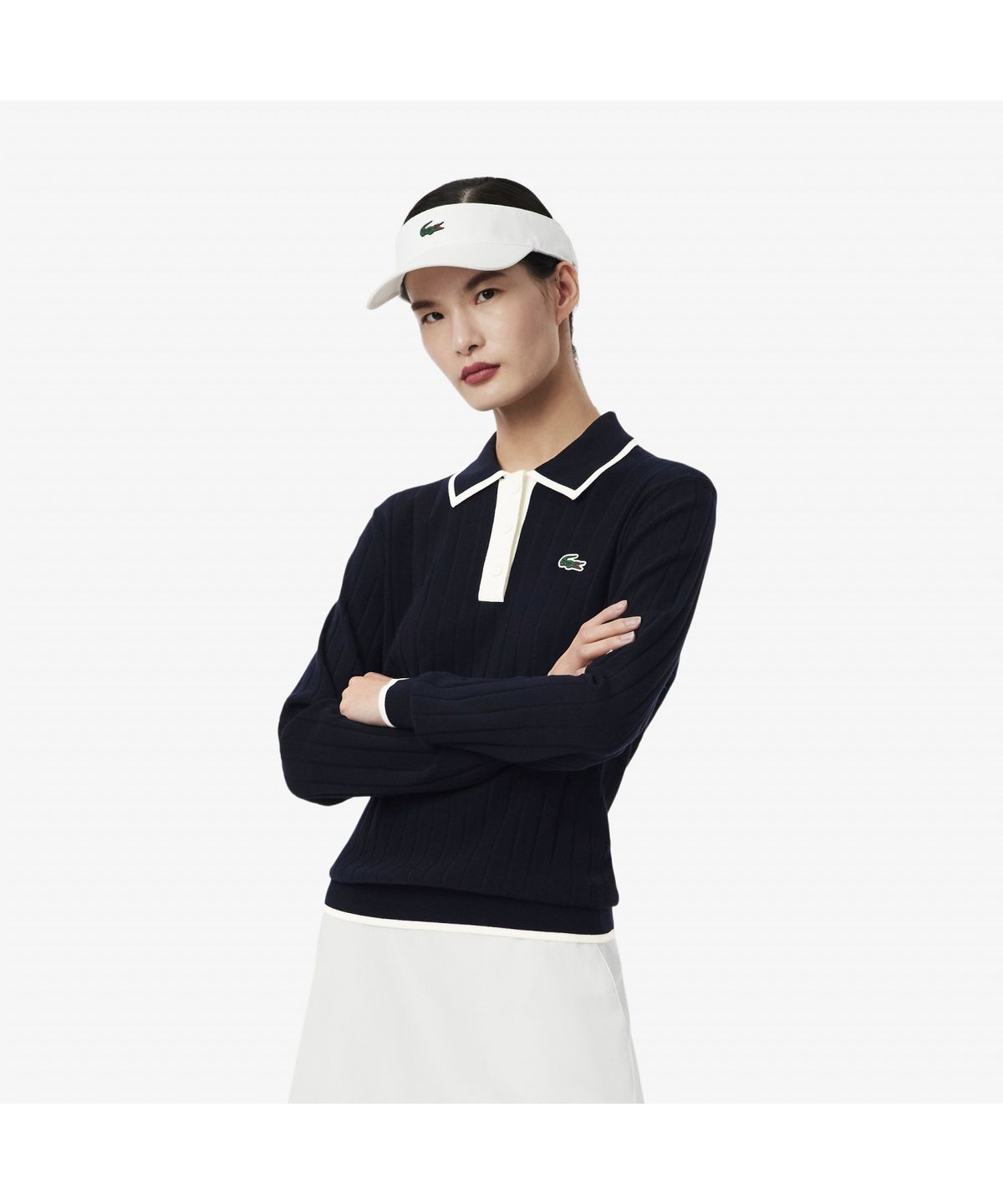 라코스테(LACOSTE) 여성 골프 컬러 티핑 긴소매 스웨터 폴로 셔츠 AF8544-55N HHW
