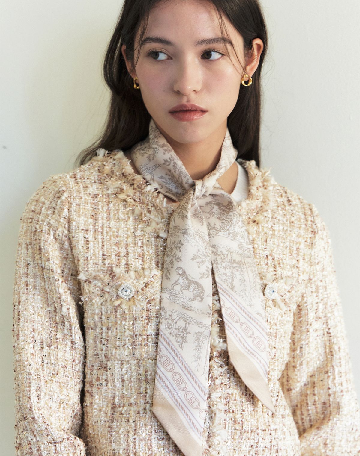 헤지스 여성 액세서리(HAZZYS WOMEN ACC) [뜨왈드주이] Toile de Jouy 베이지쁘띠 실크 스카프