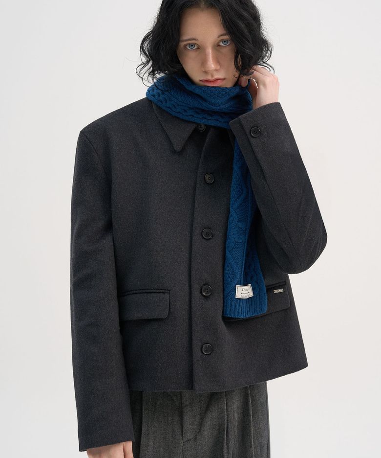 [F/W]커스텀 울 카라 히든 스냅 블레이저_차콜