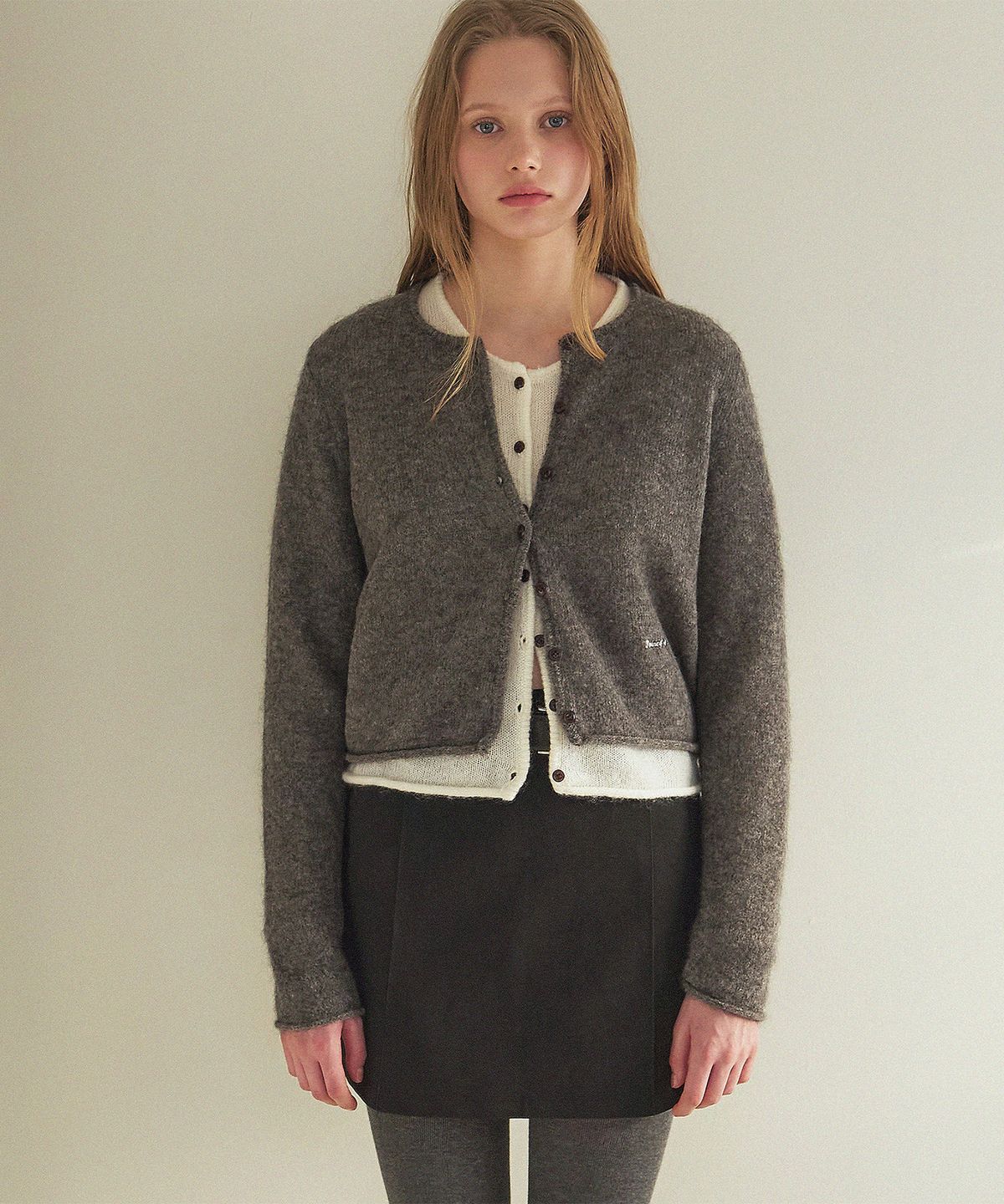 하우스 오브 폰드(HOUSE OF POND) Super Fine Mohair Round Neck Cardigan_Grey