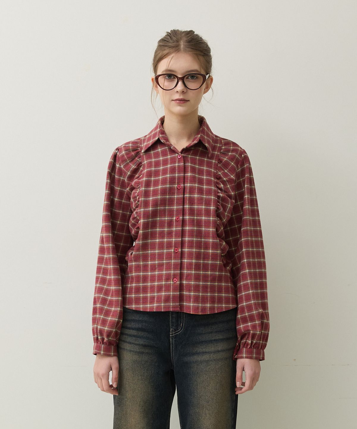 판도라핏(PANDORAFIT) Rona Check Shirt (red)