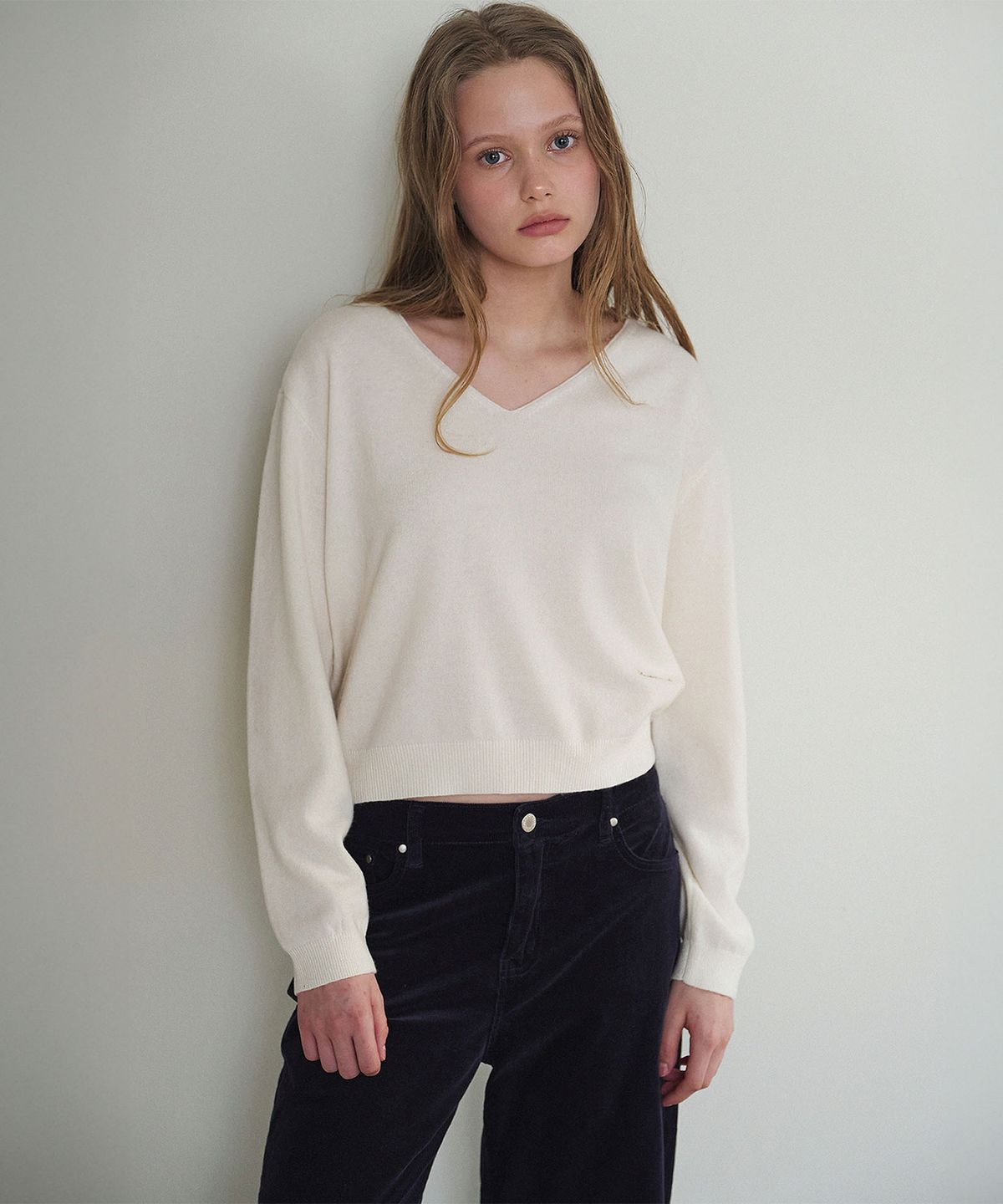 하우스 오브 폰드(HOUSE OF POND) Wool 100 V Neck Loose Fit Pullover_Ivory