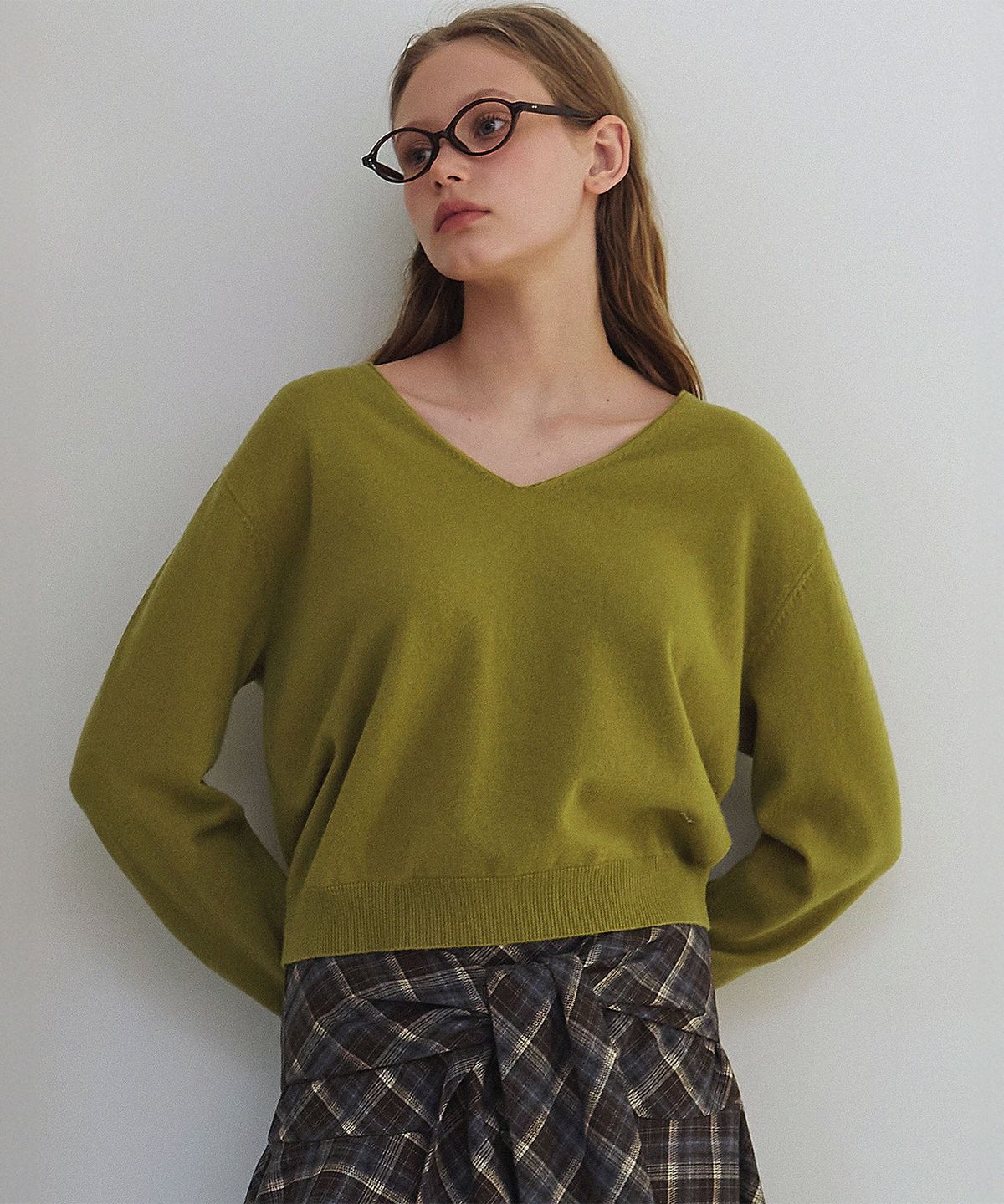 하우스 오브 폰드(HOUSE OF POND) Wool 100 V Neck Loose Fit Pullover_Olive