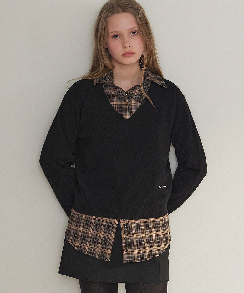 Wool 100 V Neck Loose Fit Pullover_Black