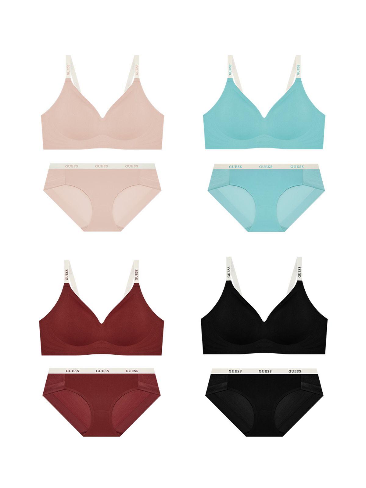 게스언더웨어(GUESS UNDERWEAR) 캐주얼 솔리드 프리컷 브라 팬티 세트