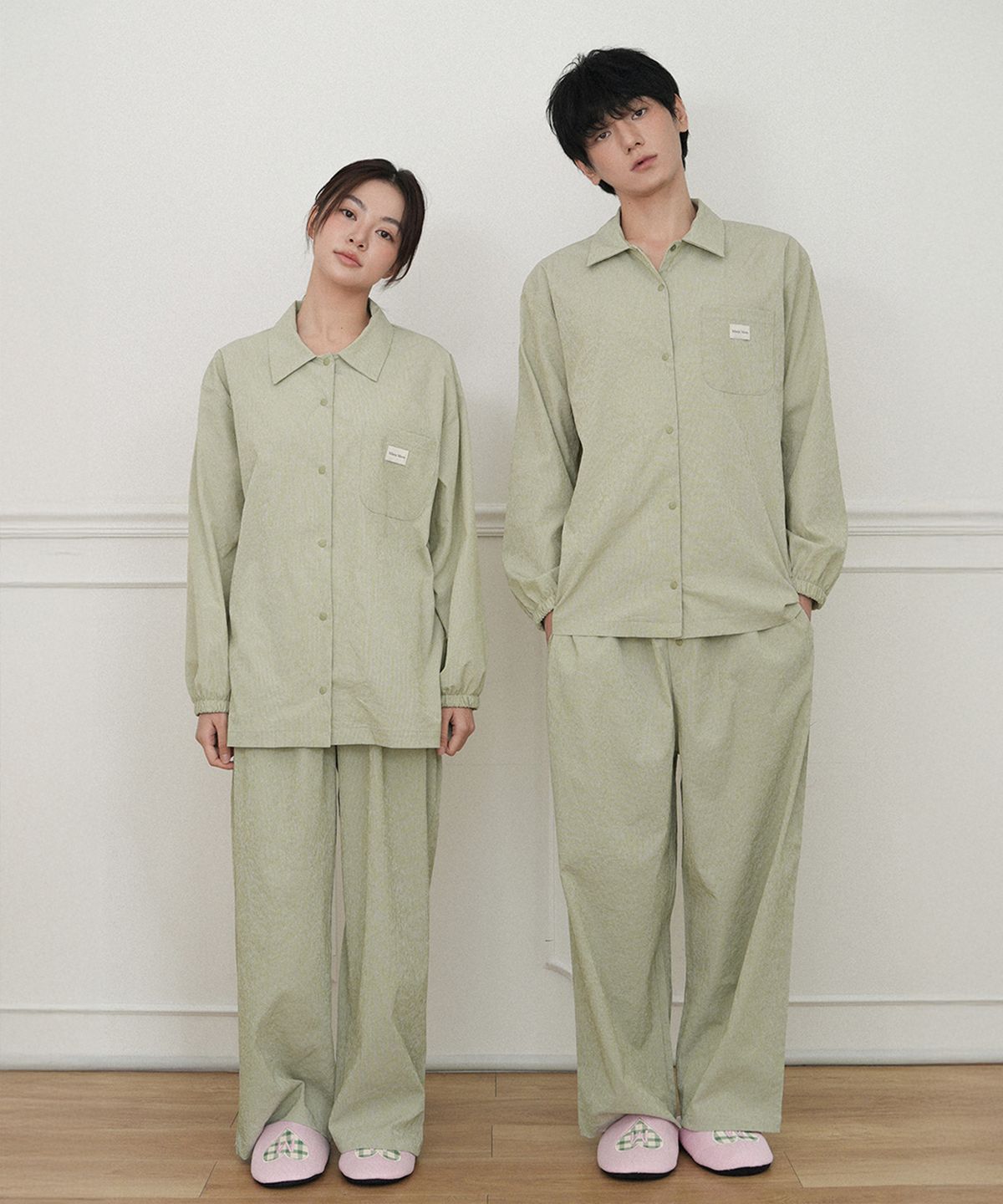 미스틱문(MISTIC MOON) [커플잠옷] 레이지 롱 슬리브 파자마 세트 (green)