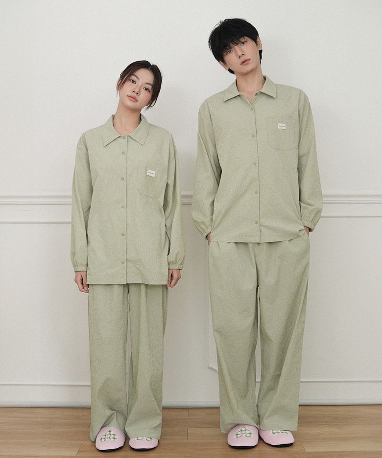 [커플잠옷] 레이지 롱 슬리브 파자마 세트 (green)