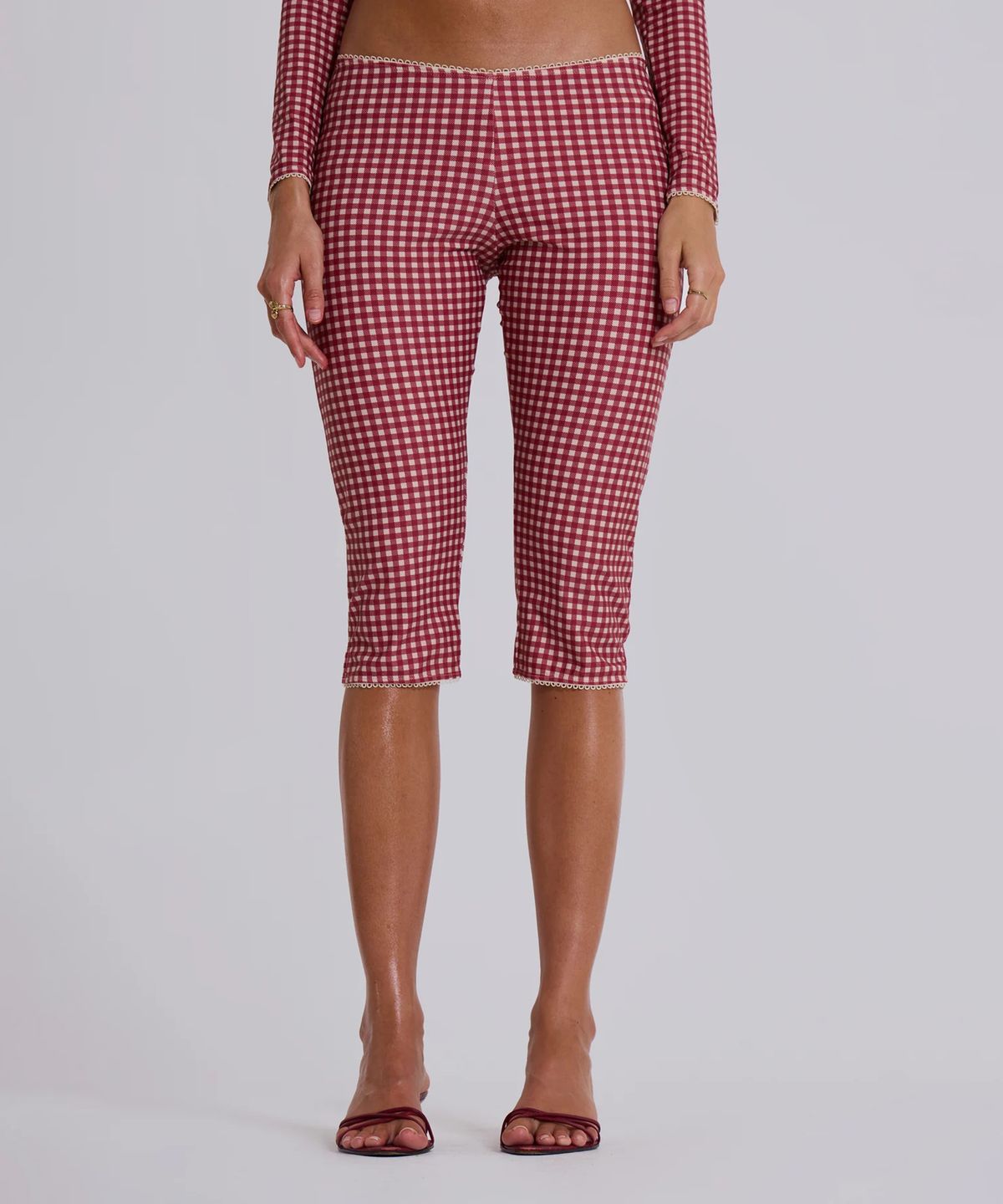 제이디드 런던(JADED LONDON) (W) 비치 카프리 트라우저 레드 깅엄 레드 BEACH CAPRI TROUSERS RED GINGHAM RED