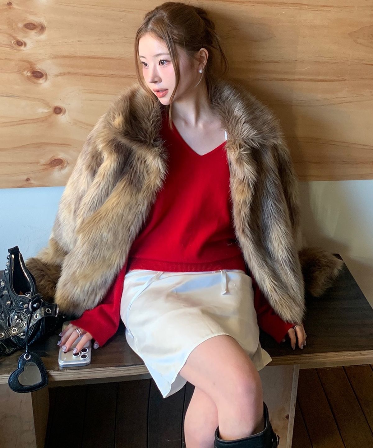 하우스 오브 폰드(HOUSE OF POND) High Neck Heritage Fur Jacket_Brown