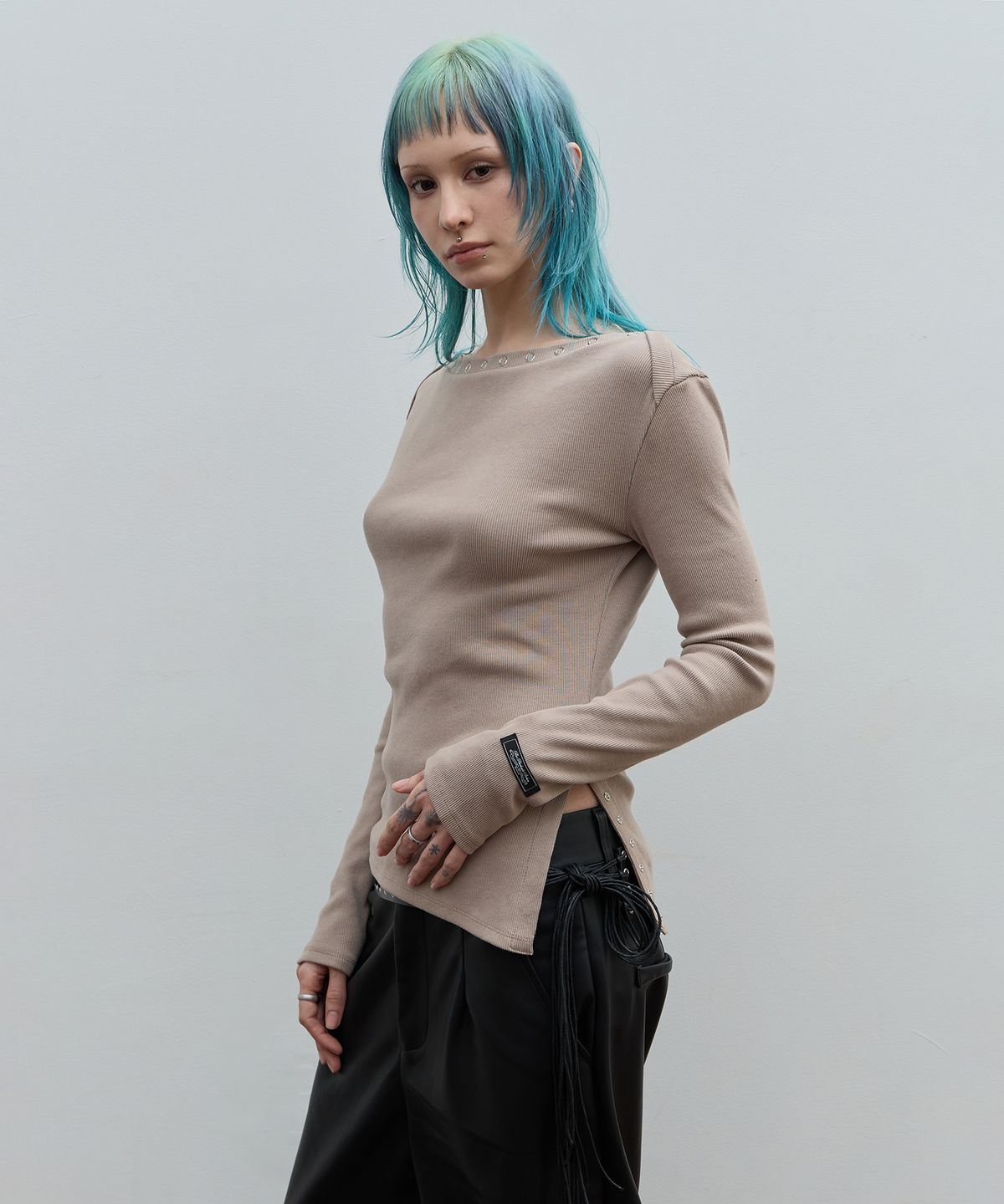락케이크(ROCKCAKE) Snap Button Unbalanced Top - Beige