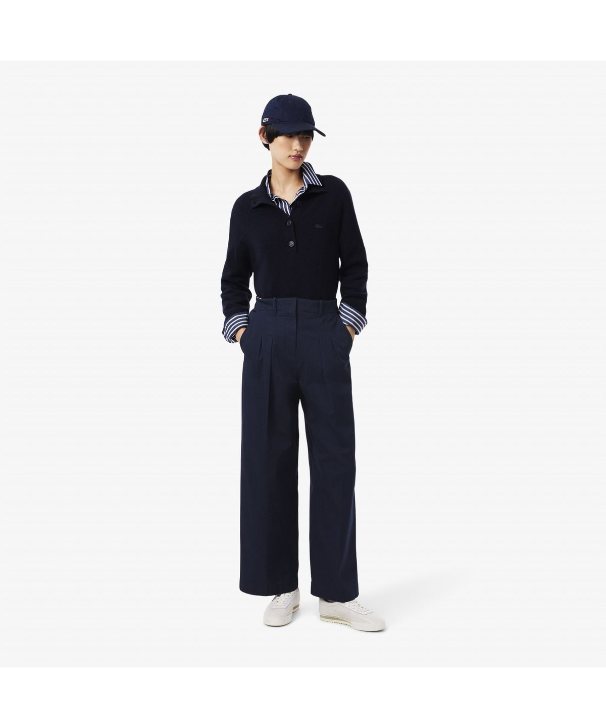 라코스테(LACOSTE) 여성 와이드핏 치노 턱팬츠 HF2445-55N 166